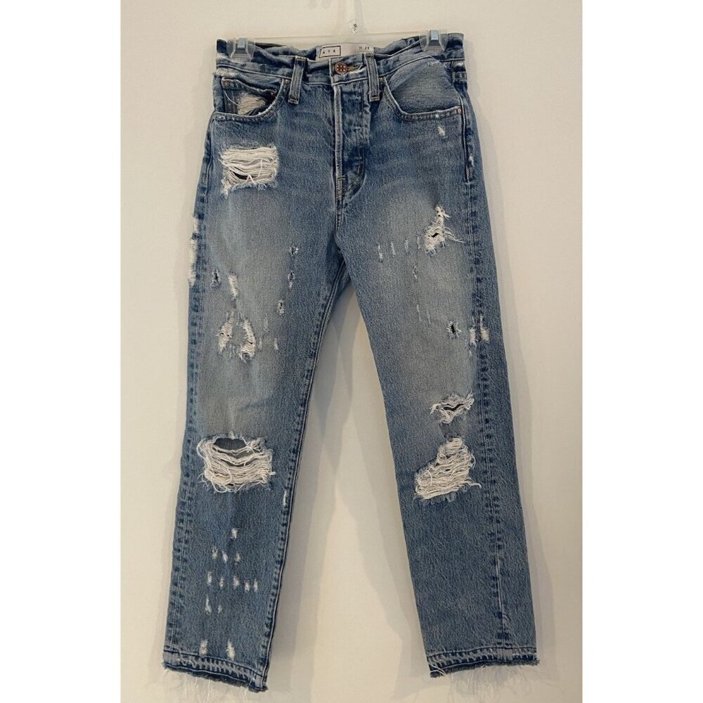 AYR Jeans Styx Crop Heavily Distressed Button Fly Size 25